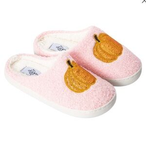 Pink Slippers with Pumpkin Embroidery